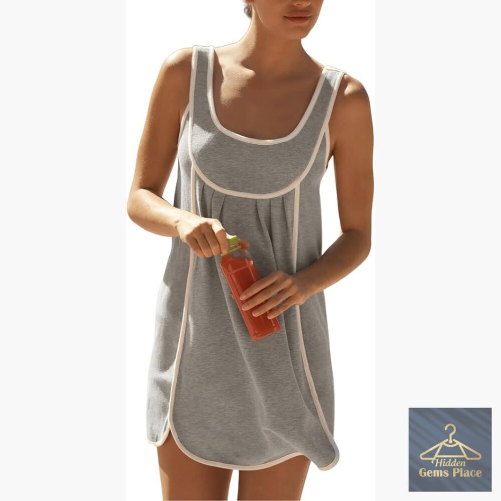 Oversized Sleeveless Mini Dress, Lightweight Athletic Fabric, Summer Casual